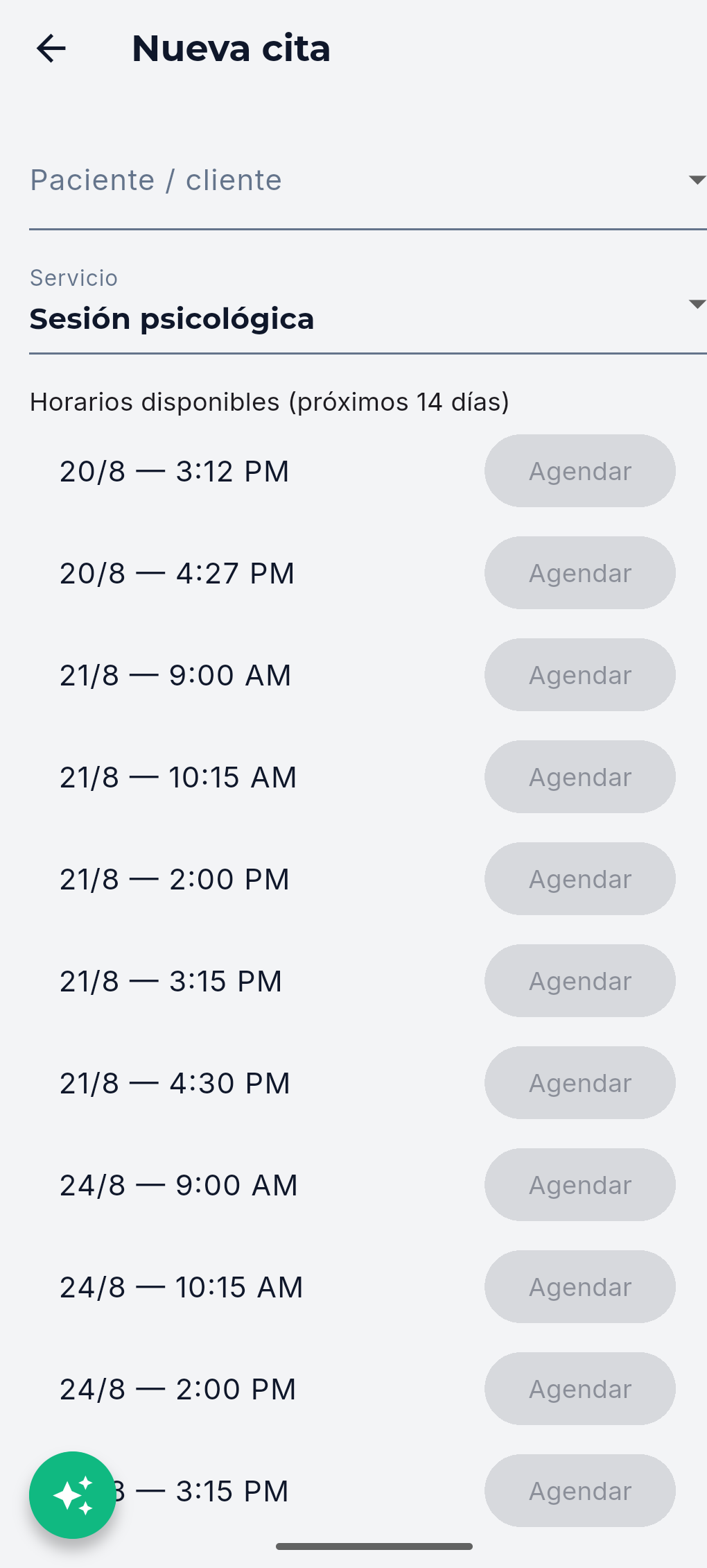 Horarios disponibles en Kivorium Agenda